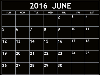 June 2016 calendar