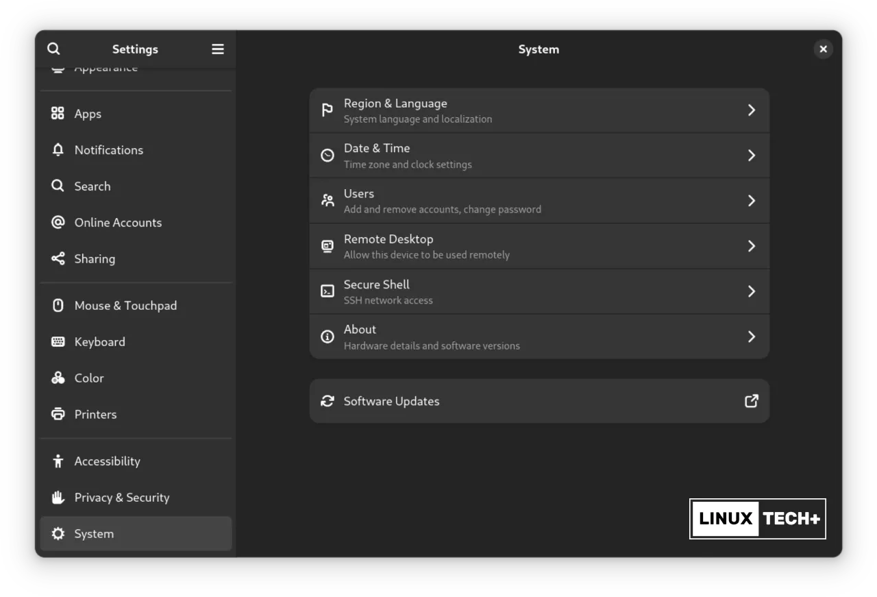 Revamped System Section in GNOME 46 Settings