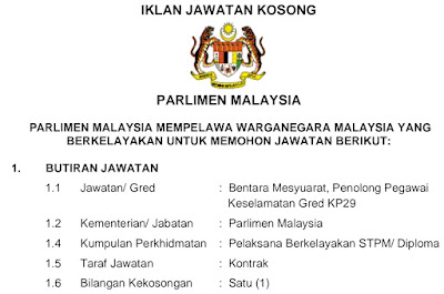 Jawatan Kosong Terkini Parlimen Malaysia 