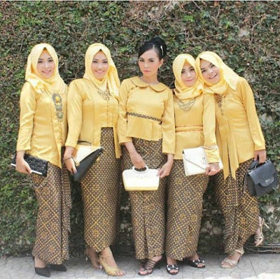 model kebaya bawahan batik blouse polos kuning