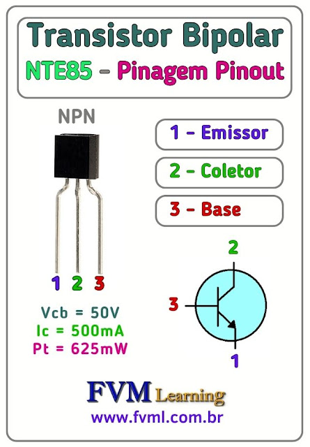 Datasheet-Pinagem-Pinout-transistor-NPN-NTE85-Características-Substituição-fvml