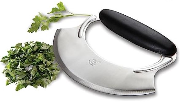 Jawanfu Salad Chopper, Double Balde, Ultra Sharp Mezzaluna Mincing Knife  for Chopped Salad, Easy Chopping Wood Handle Salad Cutter for Salad Bowl