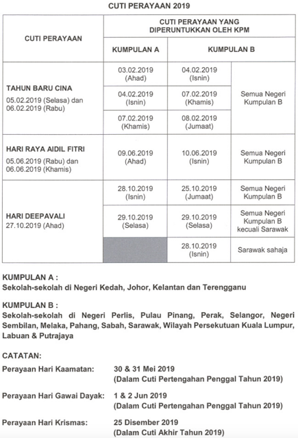 Cuti Sekolah Perayaan Malaysia Tahun Baru Cina Hari Raya Aidil Fitri