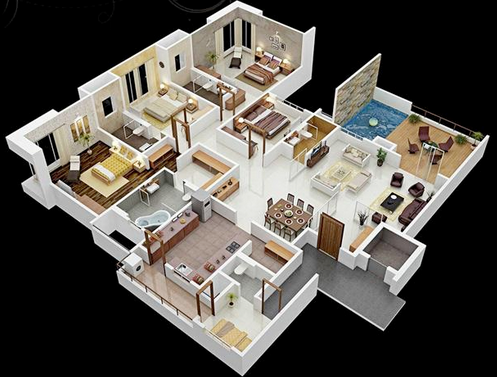 Tips Dan Contoh Denah Rumah Minimalis 3D 4 Kamar