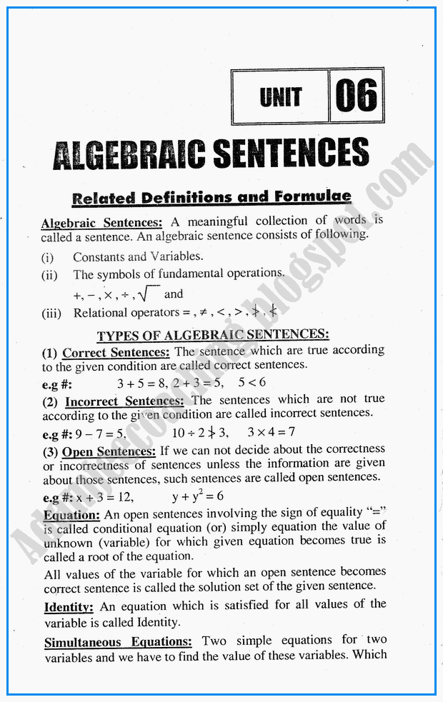 algebraic-sentences-definitions-and-formulae-mathematics-10th