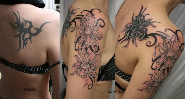 covering up tattoos. Cover up Flowers Tribal Tattoo