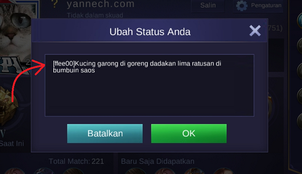 Cara Membuat Status Profil Berwarna di Mobile Legends