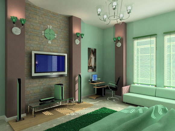 Green Living Room Interior Design Ideas