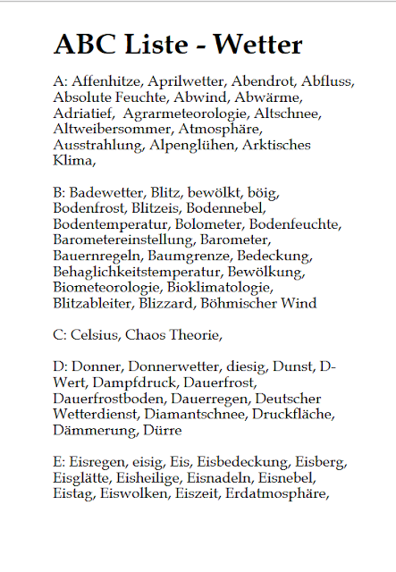 Ausarbeitung in PDF-Datei: Abc Liste - Wetter