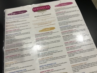 Sprinkles, Gelato, Parlour, Menu