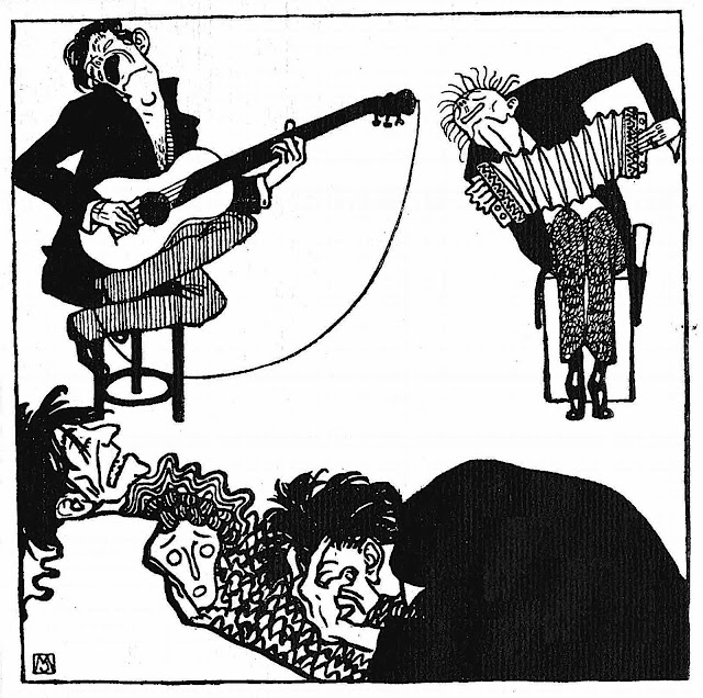 a Moriz Jung Wiener Werkstätte 1907 card showing bad musicians torturing an audience