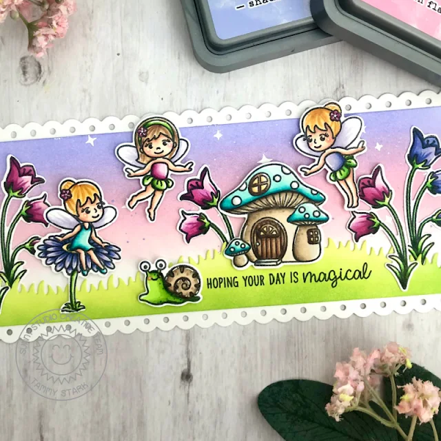 Sunny Studio Stamps: Garden Fairy Slimline Dies Fairy Themed Birthday Card by Tammy Stark