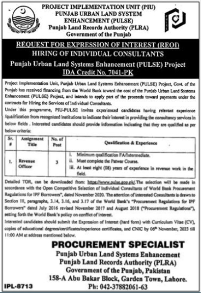 Jobs in Punjab Land Records Authority PLRA