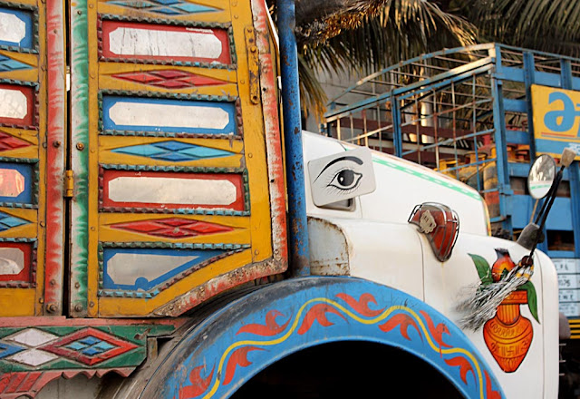 geometric designs on side of truck