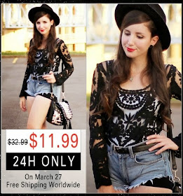 Romwe black lace blouse sale offer on March 27th 