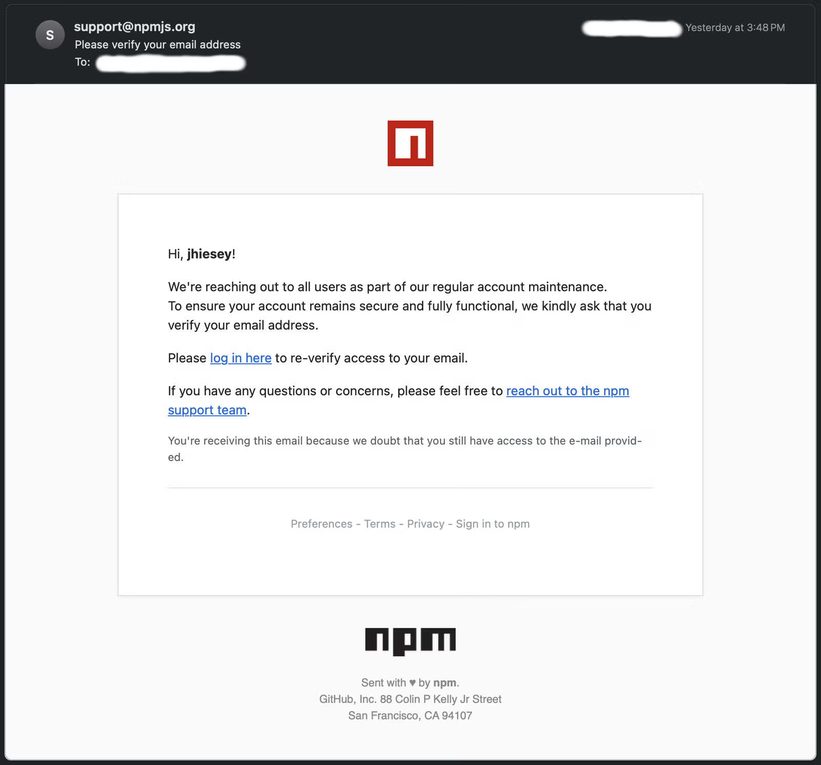 NPM kimlik avı e -postaları
