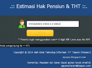 http://e-klim.taspen.com/eklim/estimasi/ cek tunjangan hari tua dan gaji jika pensiun untuk PNS