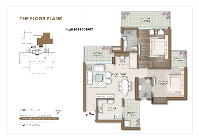 M3M Capital Floor Plan- 2.5 BHK Type-2