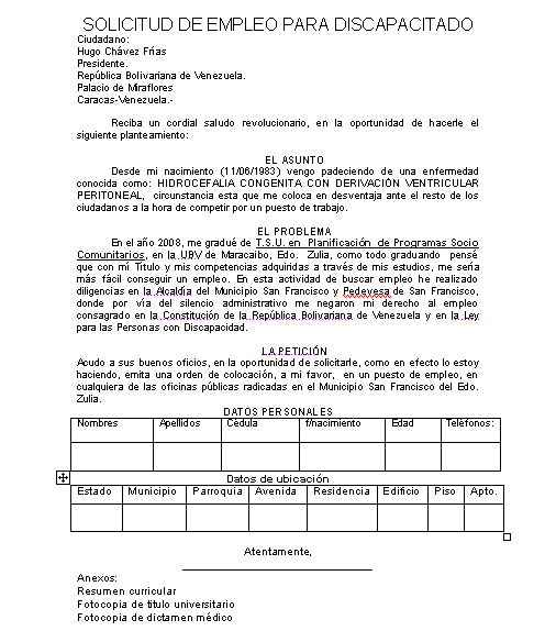 Solicitud de empleo para discapacitado