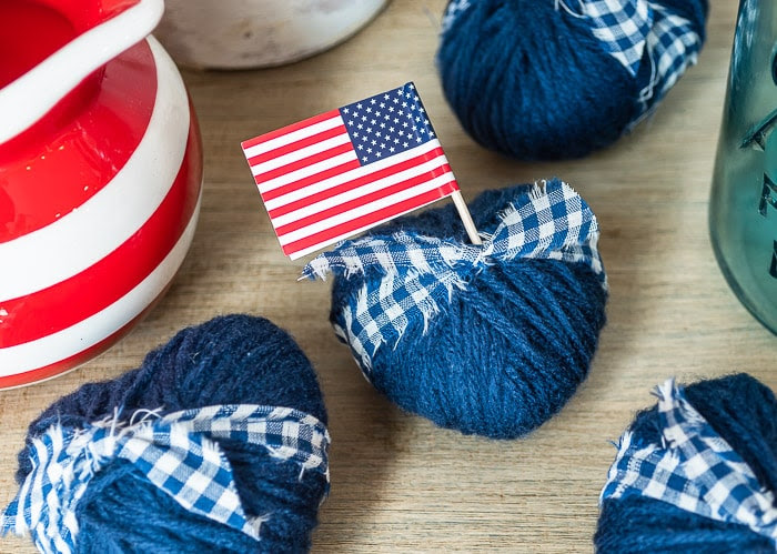 Easy Yarn Wrapped Patriotic Hearts Bowl Filler