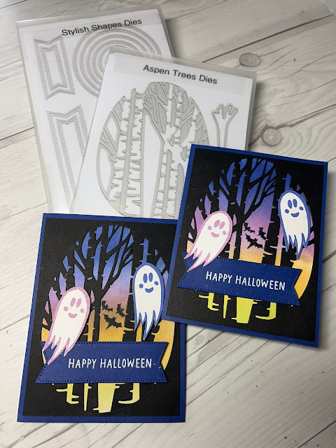 Dies used along with the September Spooky Treats Paper Pumpkin Kit to make Halloween Cards