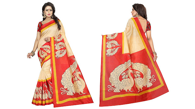 Macube Women's Bhagalpuri Silk Saree With Blouse Piece(Ms1829_Red_Free Size)