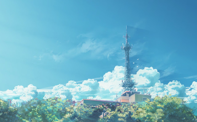 Cute communication antenna landscape anime background