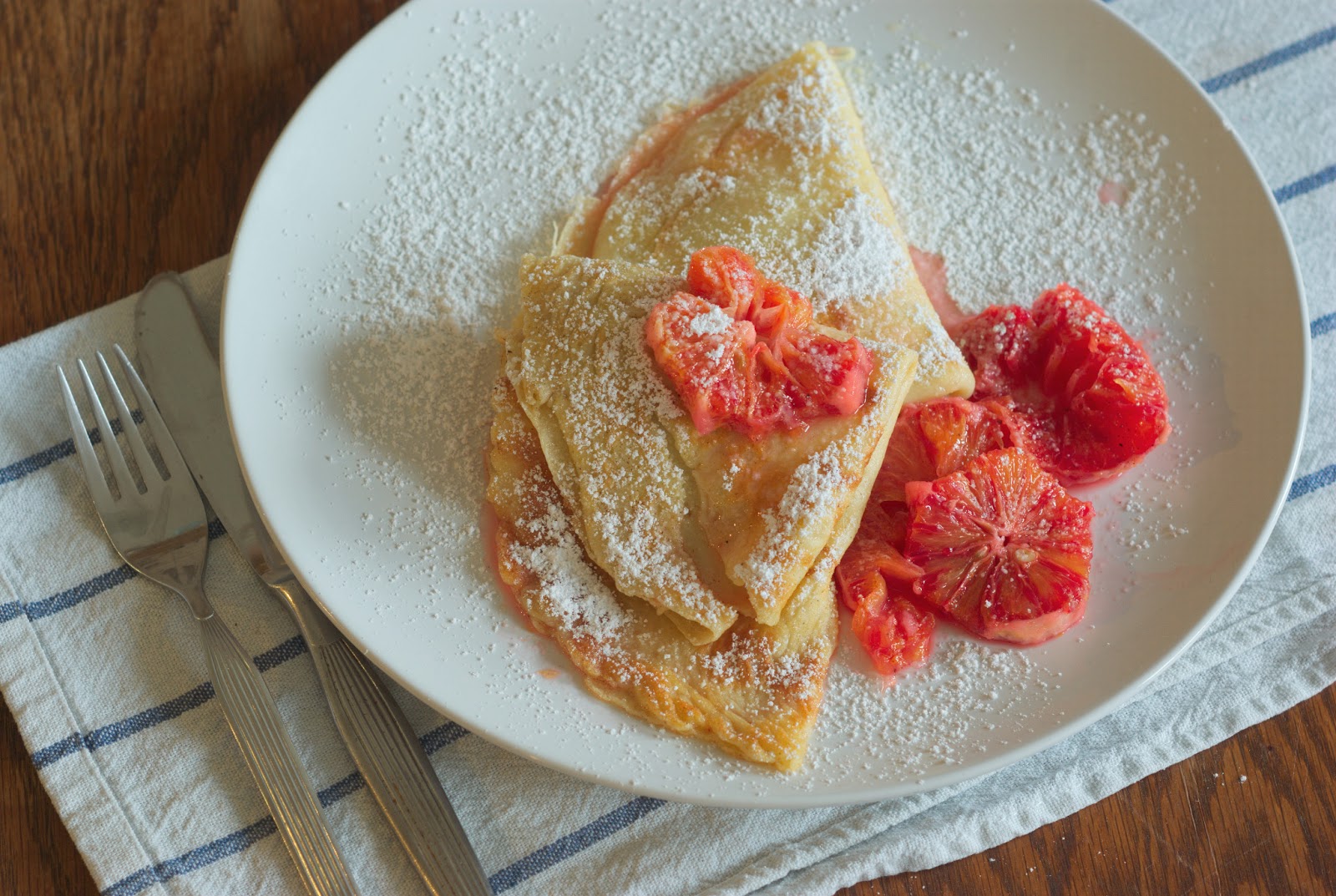 Rosewater Crepes with Blood Orange Compote