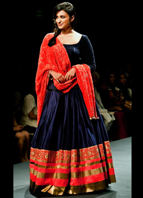 Parineeti Chopra in Black And Orange Designer Ghagra Choli