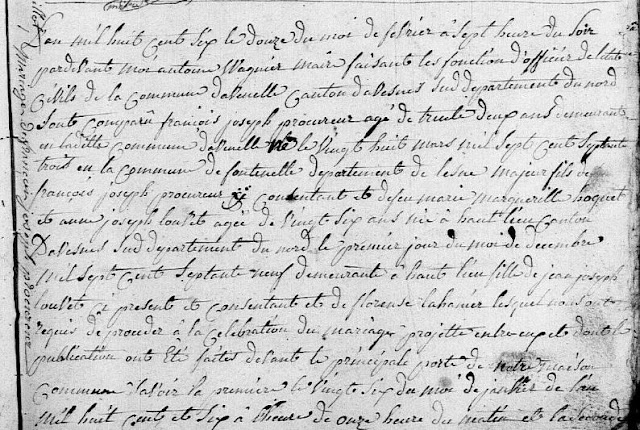 Acte de mariage de François Joseph PROCUREUR et d'Anne Joseph LOUVET