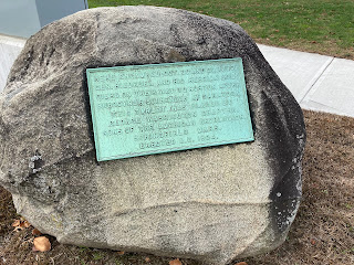 A boulder with a plaque in West Springfield Massachusetts marking the campsite of Reidesel's German troops October 30 an 31, 1777