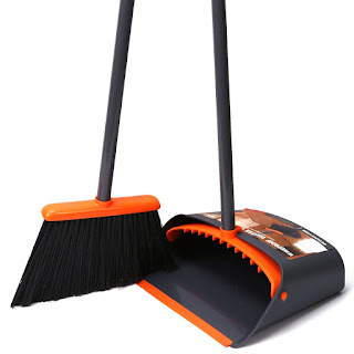 TreeLen Broom and Dustpan Set Dust pan With Lobby Broom/Dustpan Combo with 40" Long Handle Standing Upright for Home House kitchen Industry Office Lobby Floor Cleans