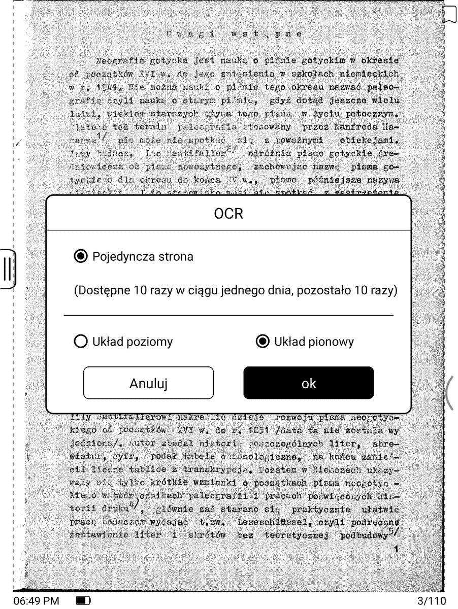 Onyx Boox Leaf – skanowanie OCR ze strony pliku PDF bez warstwy tekstowej