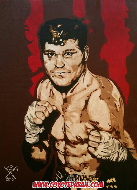 Former undisputed junior middleweight champion Denny Moyer, acrylic paint on 12" X 16" canvas panel, by artist Coyote Duran