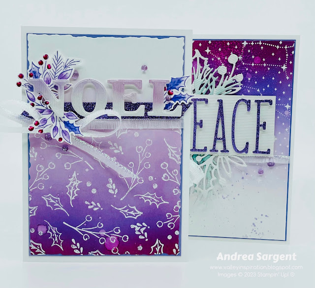 Why not try and alternative colour combo for some of your Christmas cards, featuring Highland Heather, Gorgeous Grape and Cherry Cobbler with the Joy of Noel Stampin Up bundle?