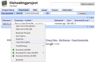 klik kanan dan copy link javascript dari hosting google code