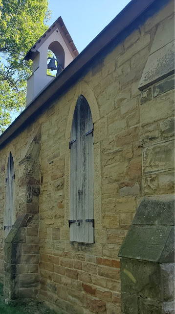 Closeup of the Quarry Chapel in Gambier, Ohio