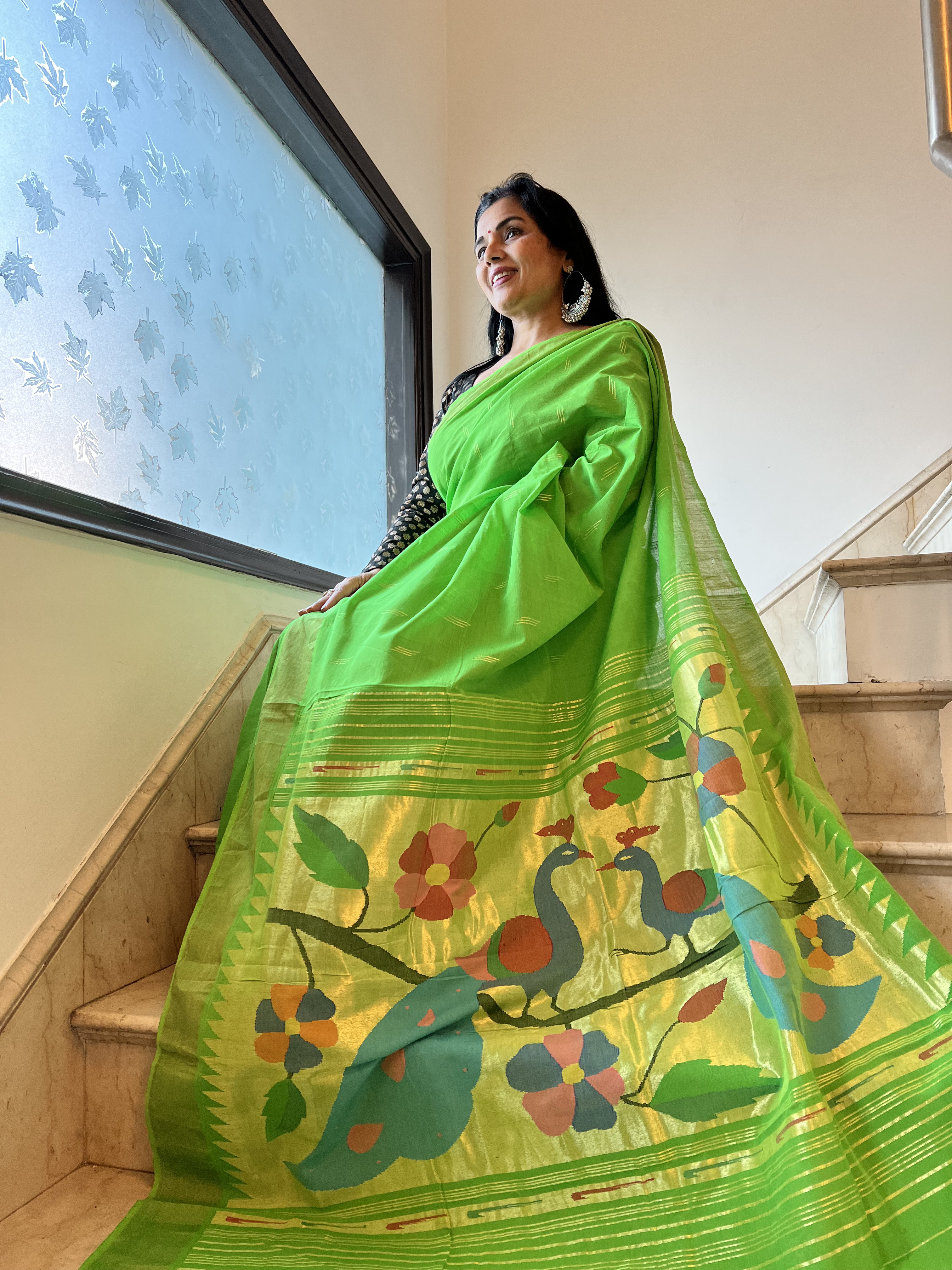 Gorgeous Lawn Green Paithani Saree at 5299.00 INR in Surat | Kimora Fashion  Private Limited