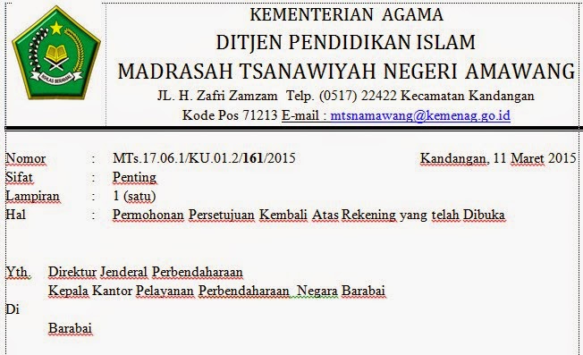 Permohonan Persetujuan Kembali Atas Rekening yang telah 