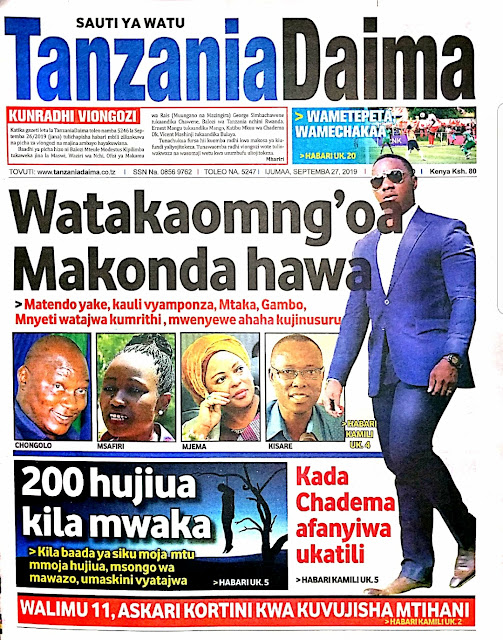 Magazeti ya Tanzania ya leo 27Septemba 2019