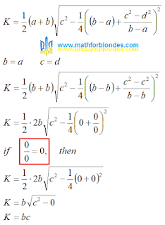 Formulas for converting a trapezoid into a rectangle. Area of a trapezoid and division by zero. Zero divided by zero equals zero. Mathematics for blondes.