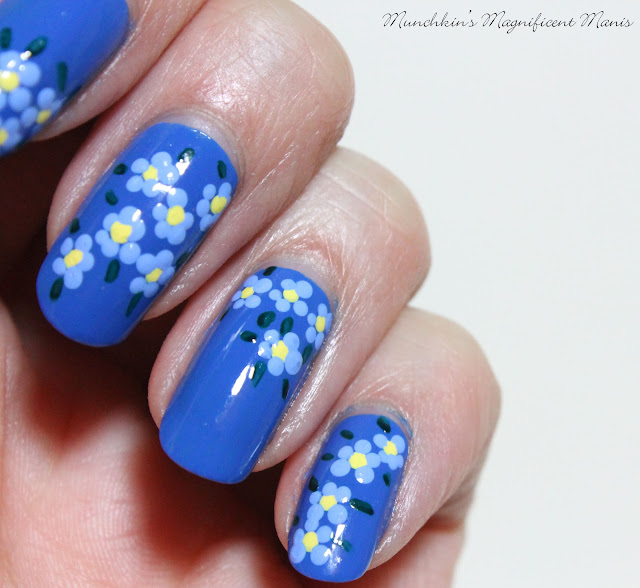 Spring Time Blue Flowers Nail Design