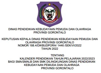 Kalender Pendidikan SMA/SMALB dan SMK Provinsi Gorontalo Tahun Pelajaran 2022/2023