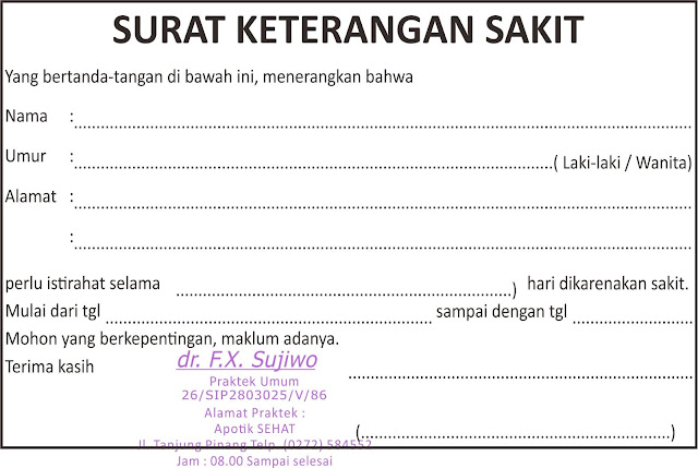 Contoh Surat Sakit Doktor