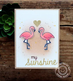 Sunny Studio Stamps: Flamingo Card by Vanessa Menhorn (using Tropical Paradise, Sweet Script, Sunshine Word die and heart from Sunny Borders dies).