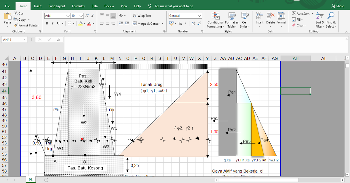 Perhitungan Excel Struktur Dinding Penahan Tanah Pasangan 