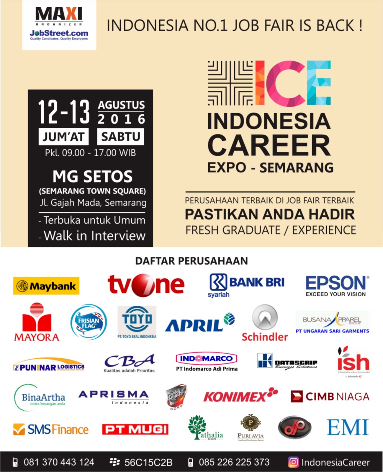 Indonesia Career Expo Semarang 12 - 13 Agustus 2016  JOB EXPO