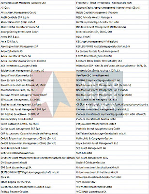 A list of anglo Irish Bank bondholders - it includes Irish Gov't advisors Goldman Sachs and Rothschilds