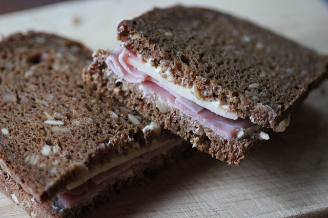 Ham and Cheese Sandwich on Dark, Multi-Grain Bread