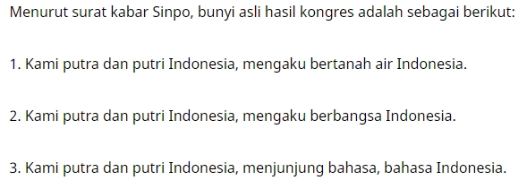 Isi/Bunyi Teks Naskah Ikrar Sumpah Pemuda 28 Oktober 1928 